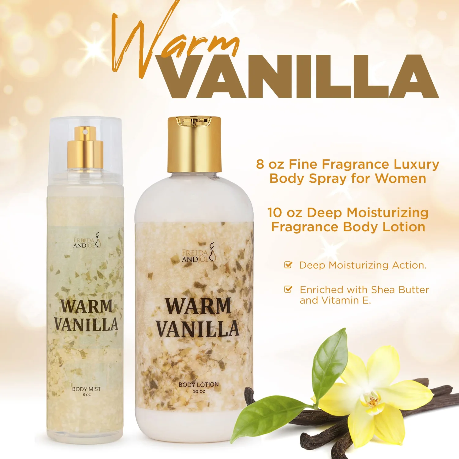 Home Spa Gift 10oz Deep Moisturizing Fragrance Body Lotion & 8 oz. Fine Fragrance Body Mist Set Luxury Self-Care Combo for Women and Girls (Warm Vanilla) – Mother's Day Gift for Mom