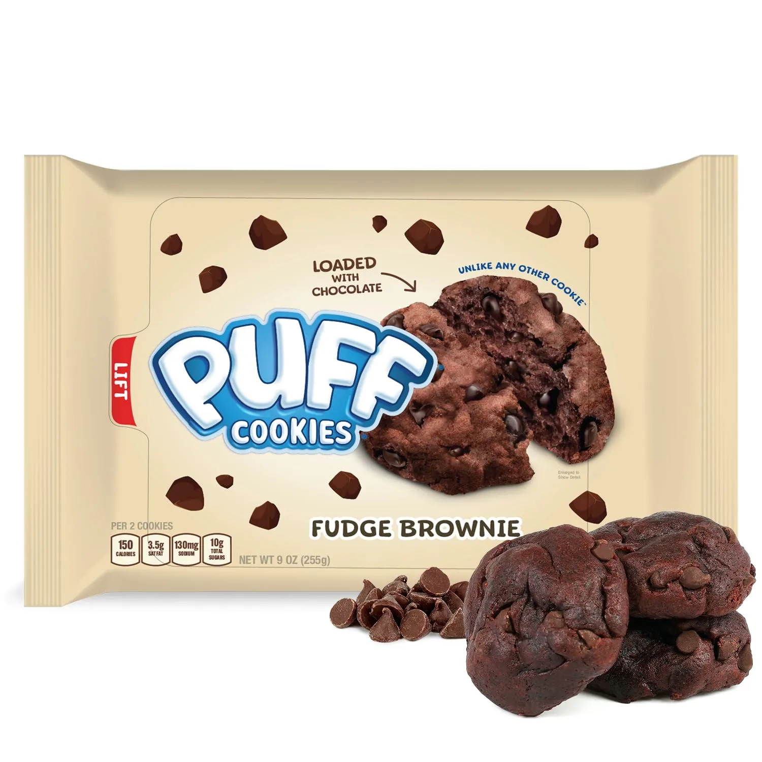 Puff Chocolate Chip Cookies, Ready-To-Eat Soft Baked Cookies, Loaded with Chocolate, 9 Oz Resealable Package, Unlike Any Other Cookie (Fudge Brownie)