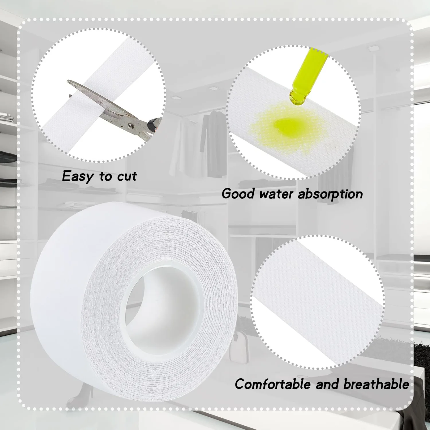 Jecery 2 Rolls Sweat Pads Collar Protectors for Men Women Shirts, Self Adhesive Disposable White Shirt Neck Tape, Dress Hat Collar Invisible Liner Patch Against Sweat Stain (1.18 Inch)