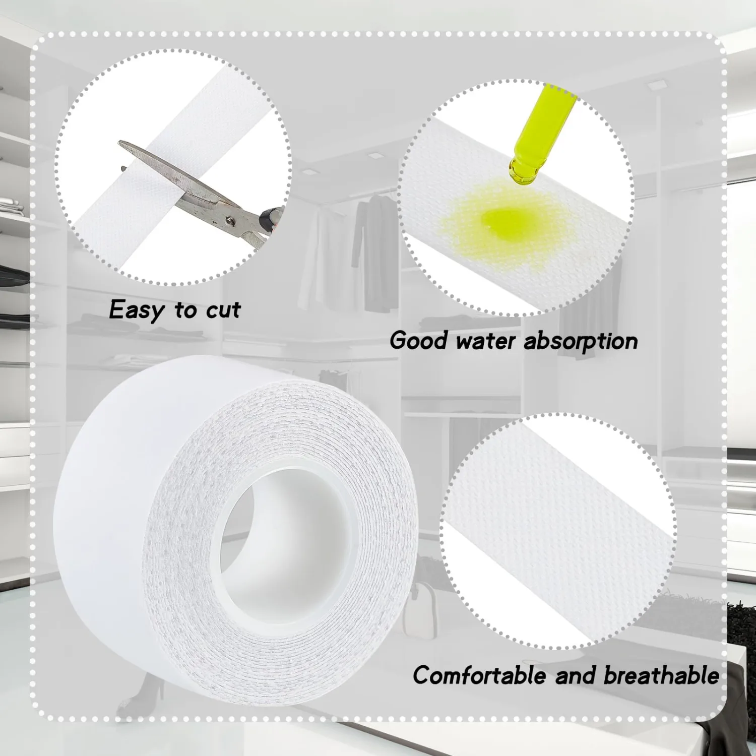 Jecery 4 Rolls Sweat Pads Collar Protectors for Men Women Shirts, Self Adhesive Disposable White Shirt Neck Tape, Dress Hat Collar Invisible Liner Patch Against Sweat Stain (1.18 Inch)