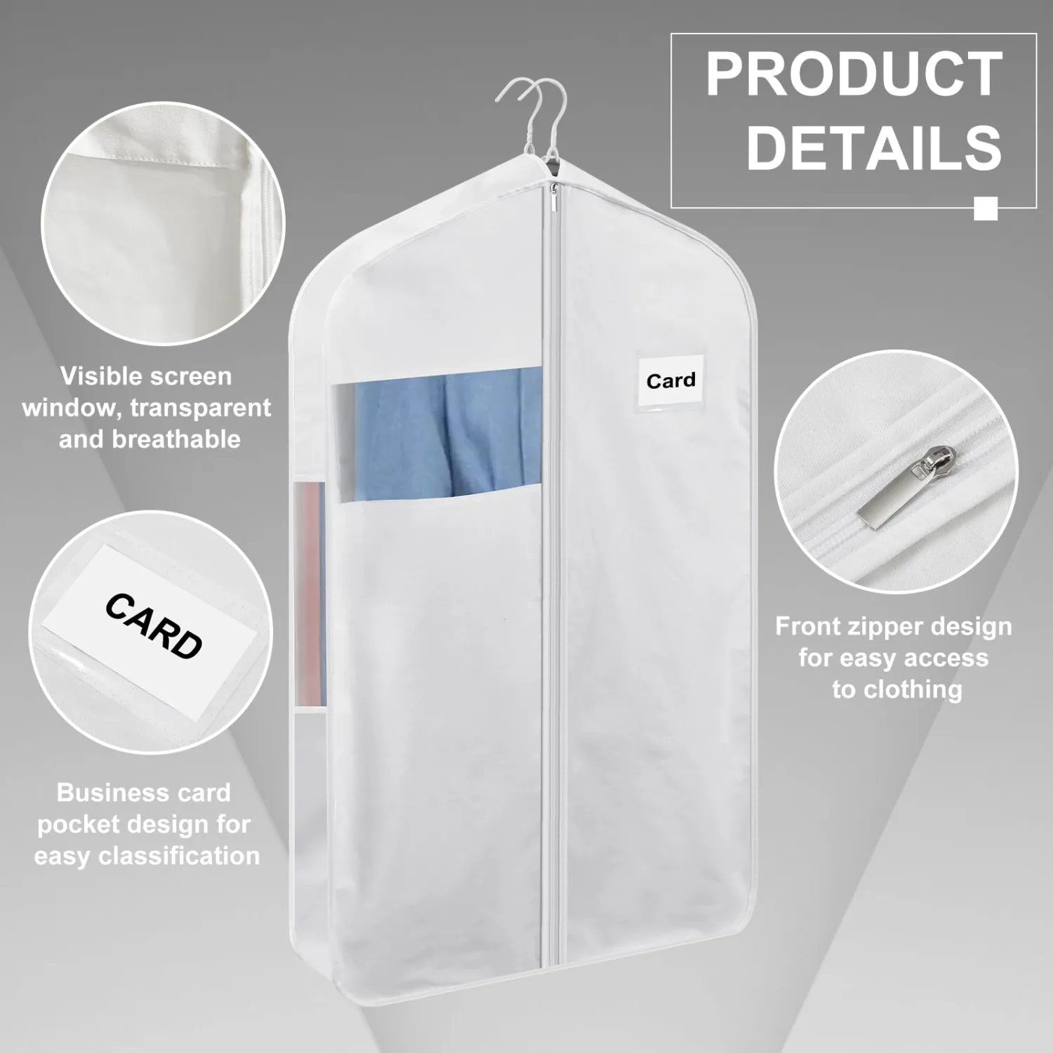 2 Pcs 100% Organic Cotton Garment Clothes Bag Short 40 Inch Breathable Proof Hanging Clothes Bag Covers with Viewing Window Card Pocket for Short Dresses Jackets Suits Organization