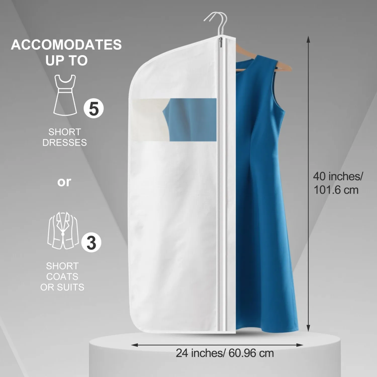 2 Pcs 100% Organic Cotton Garment Clothes Bag Short 40 Inch Breathable Proof Hanging Clothes Bag Covers with Viewing Window Card Pocket for Short Dresses Jackets Suits Organization