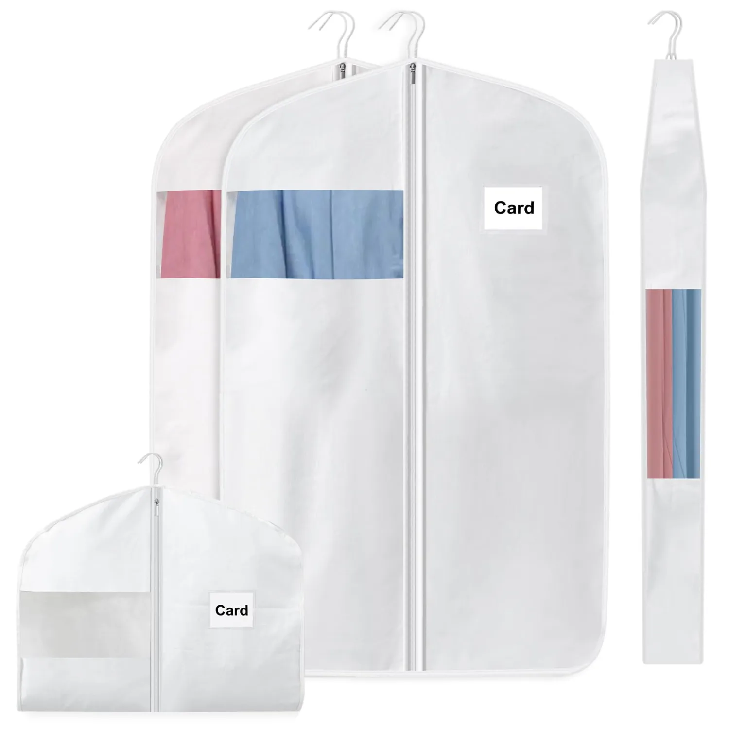 2 Pcs 100% Organic Cotton Garment Clothes Bag Short 40 Inch Breathable Proof Hanging Clothes Bag Covers with Viewing Window Card Pocket for Short Dresses Jackets Suits Organization