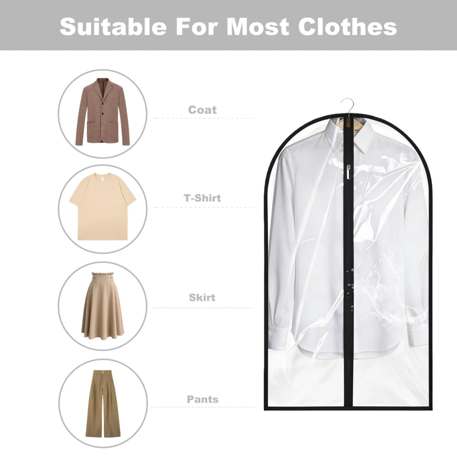Garment Bags for Hanging Clothes, 45'' Suit Bag Cover for Storage and Travel, Dress Bags for Gowns Long (Clear)