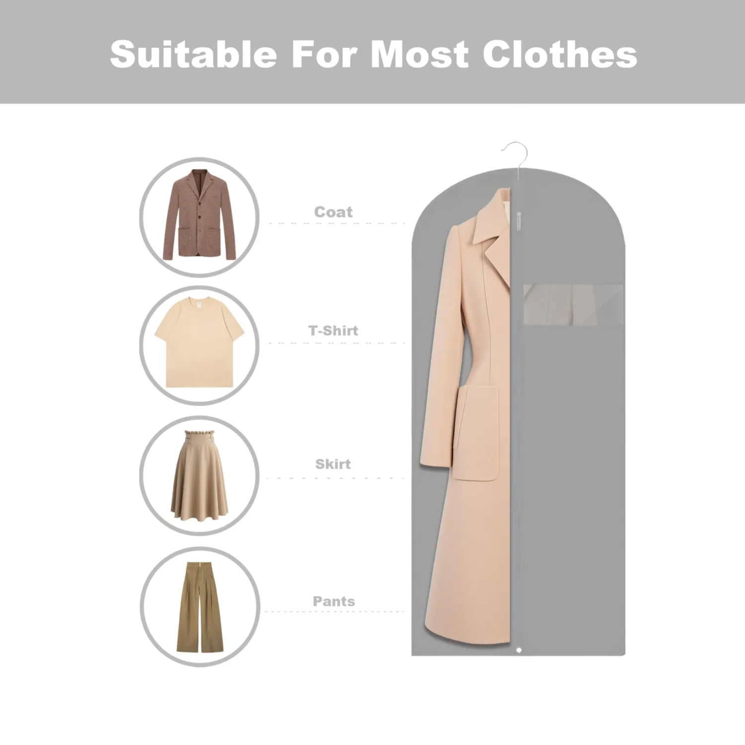 Garment Bags for Hanging Clothes, 45'' Suit Bag Cover for Storage and Travel, Dress Bags for Gowns Long (Grey)