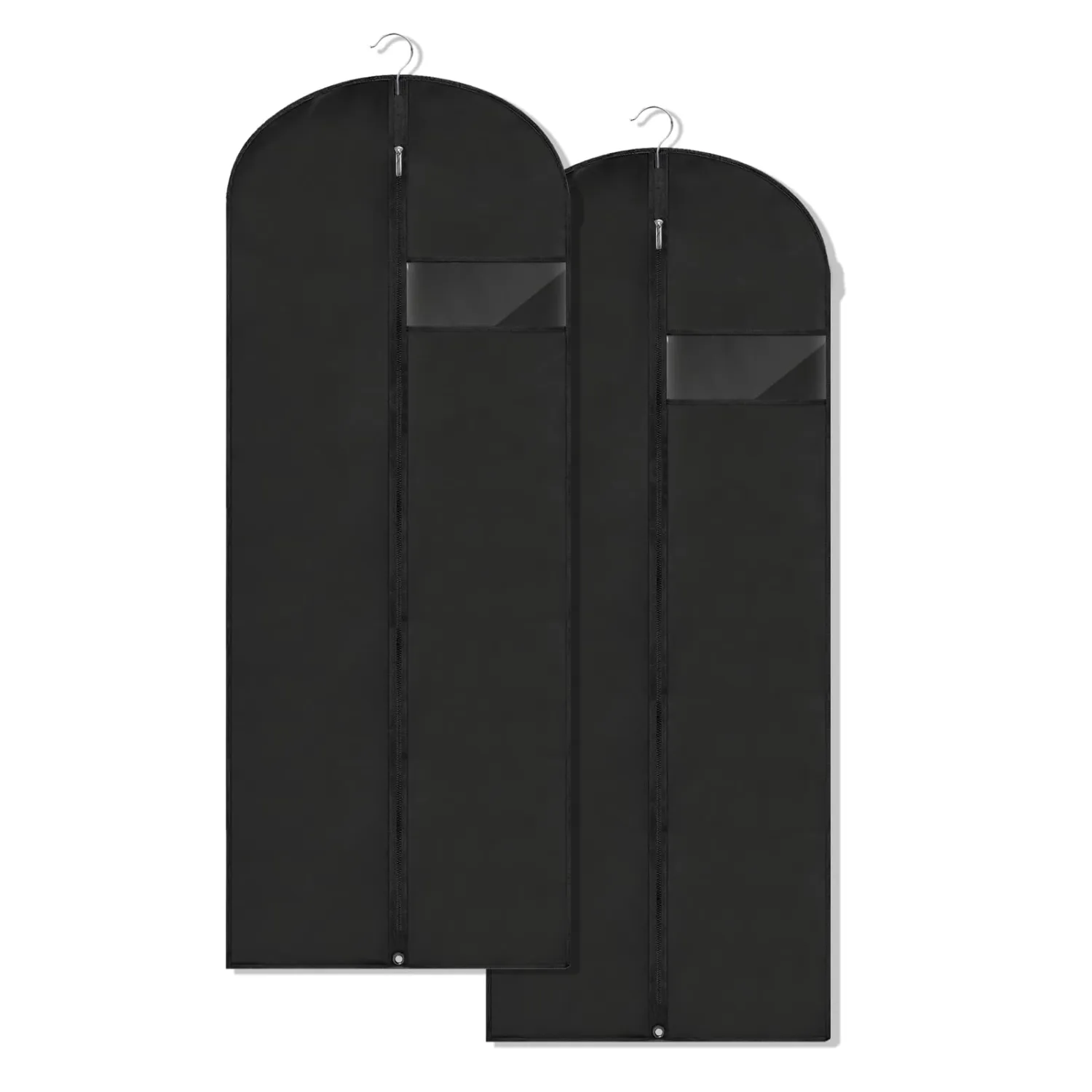 Dress Bags for Gowns Long, 60'' Garment Bags for Hanging Clothes, Suit Bag Cover for Storage and Travel, 2 Pack (Black)