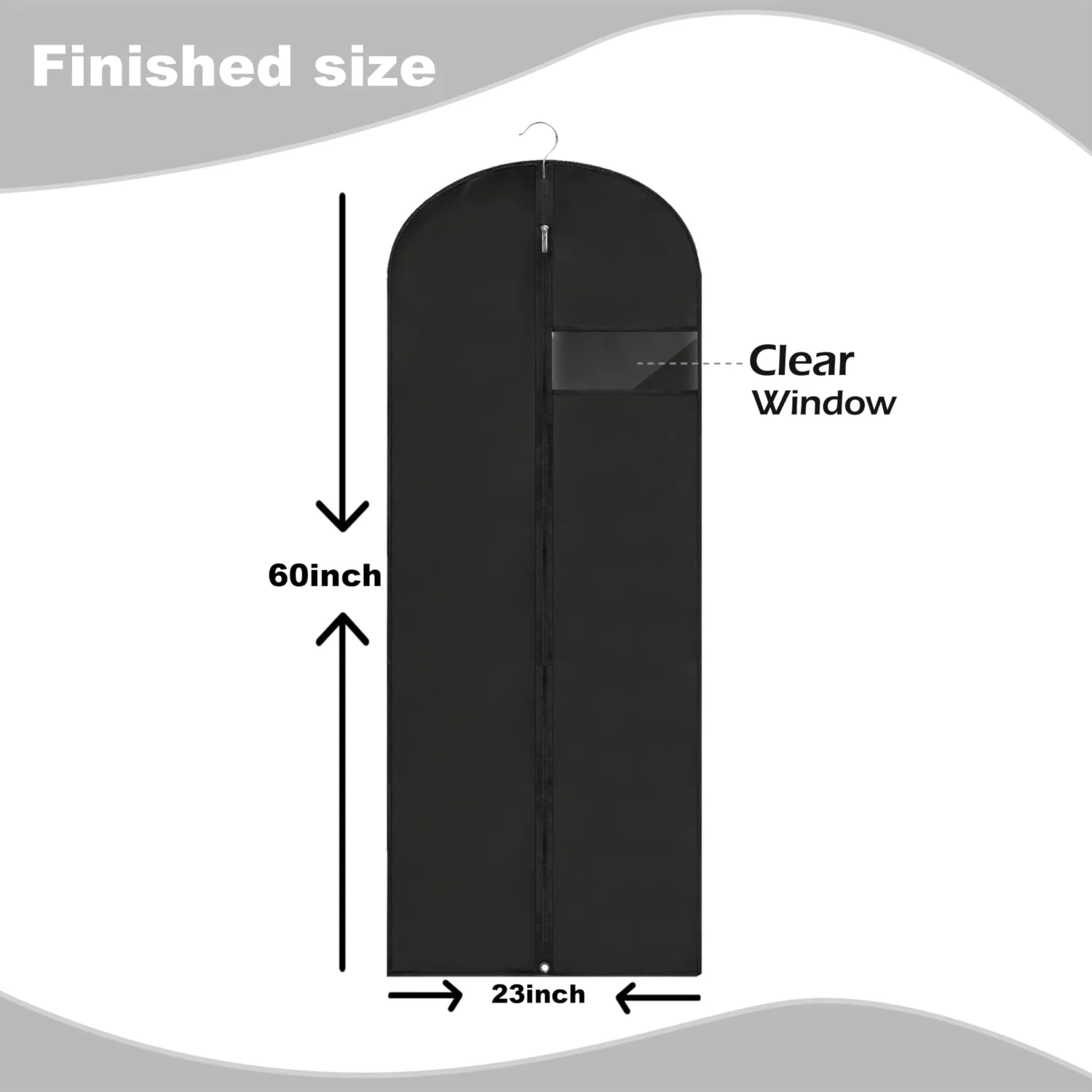 Dress Bags for Gowns Long, 60'' Garment Bags for Hanging Clothes, Suit Bag Cover for Storage and Travel, 2 Pack (Black)