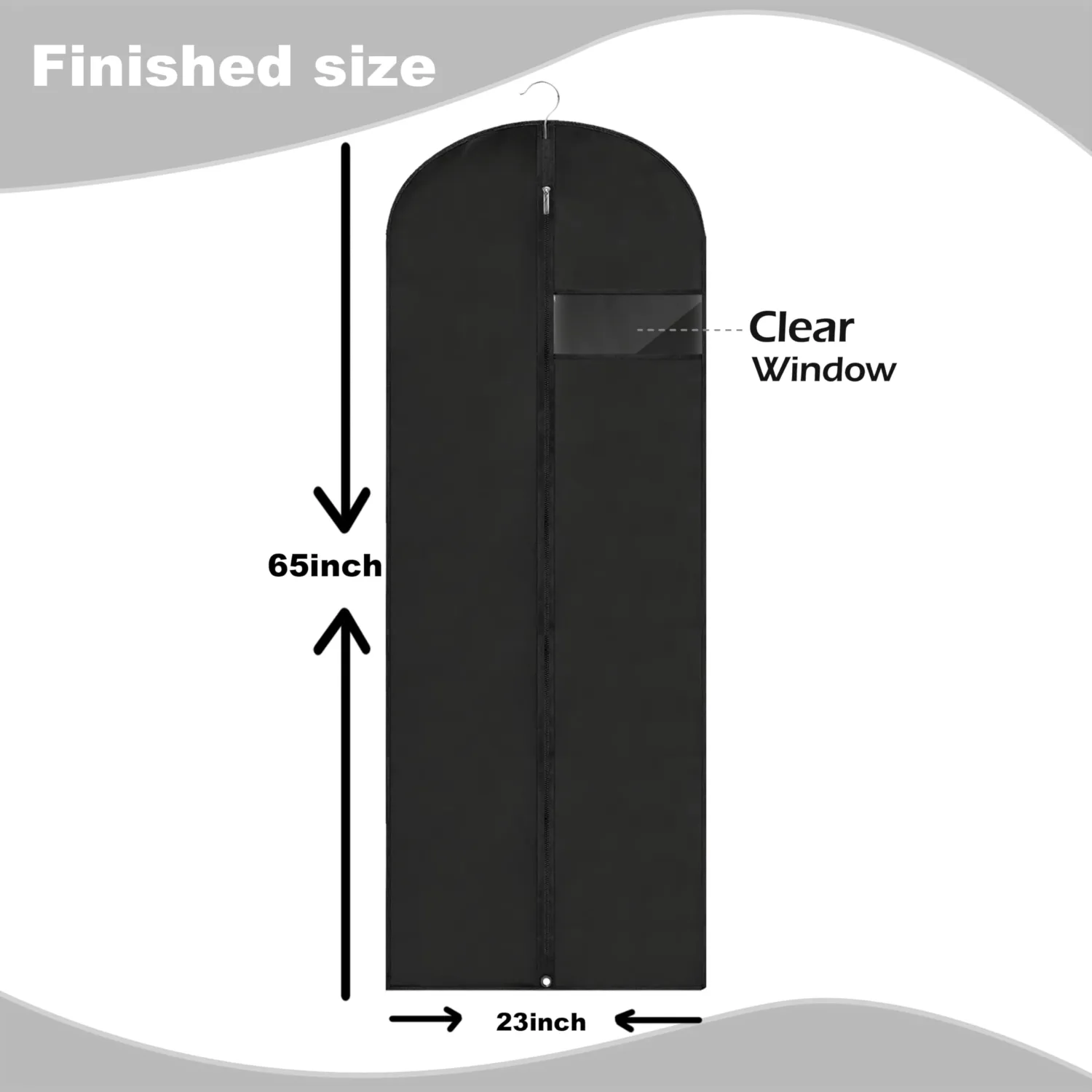 Dress Bags for Gowns Long, 65'' Garment Bags for Hanging Clothes, Suit Bag Cover for Storage and Travel (Black)