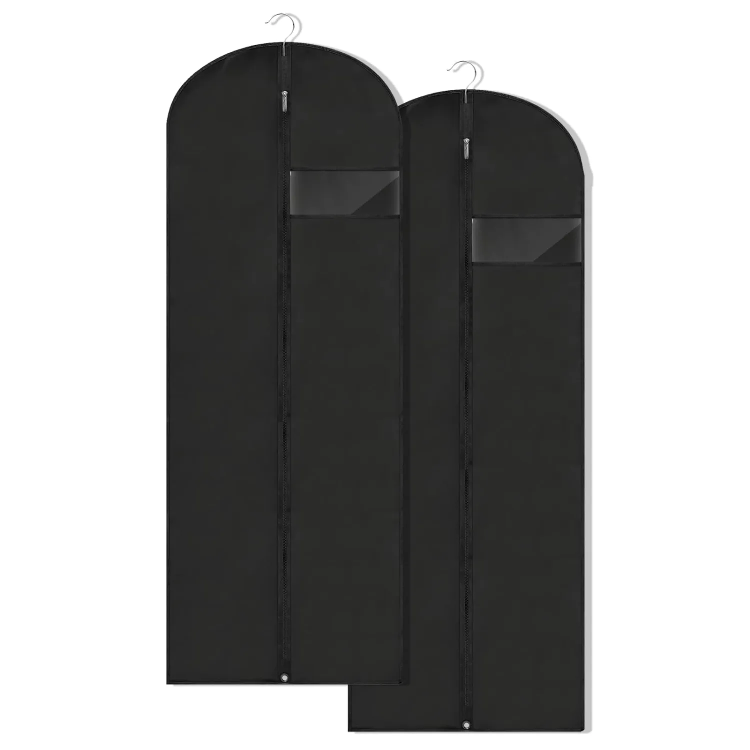 Dress Bags for Gowns Long, 65'' Garment Bags for Hanging Clothes, Suit Bag Cover for Storage and Travel, 2 Pack (Black)
