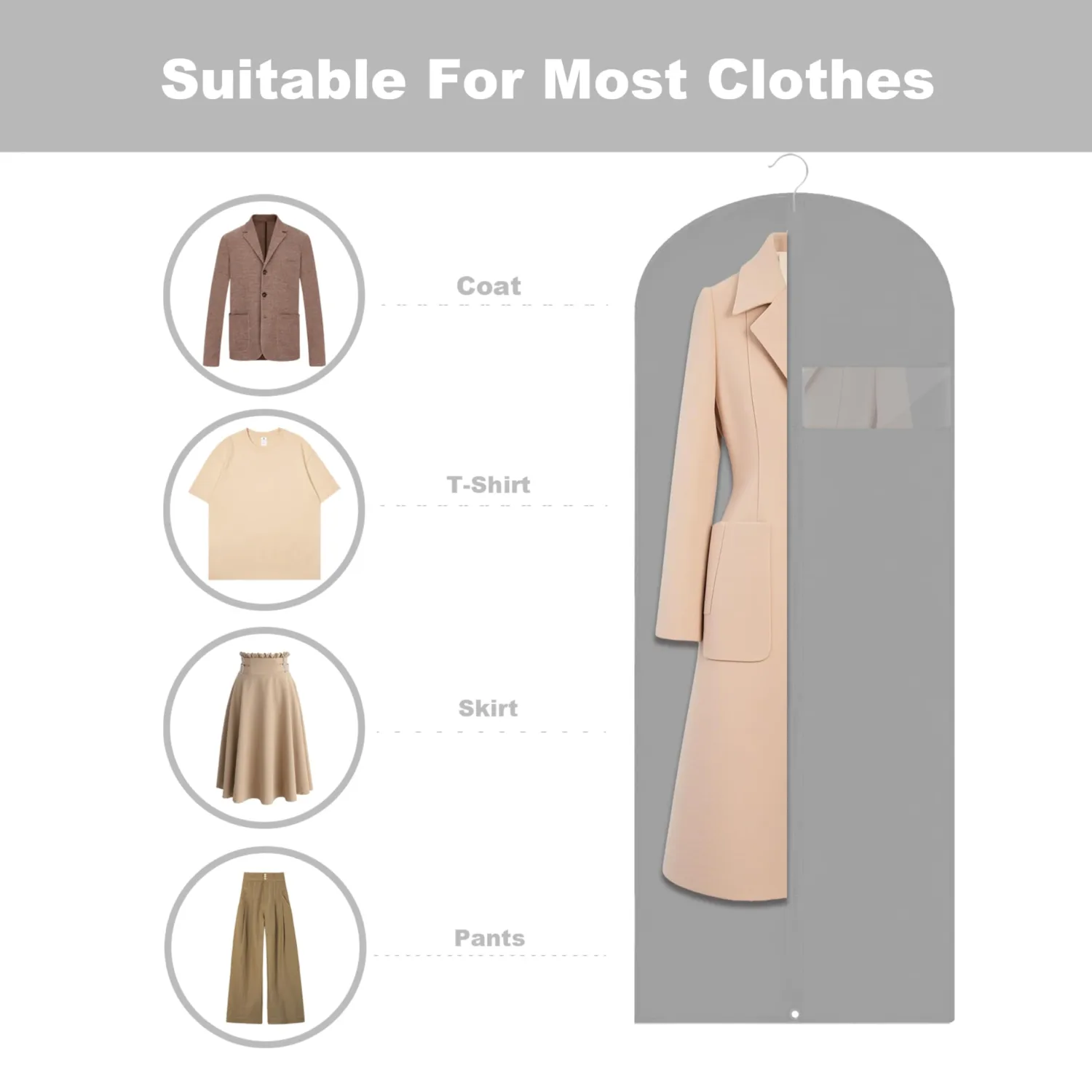 Dress Bags for Gowns Long, 60'' Garment Bags, Suit Bag for Storage and Travel, 2 Pack (Grey)