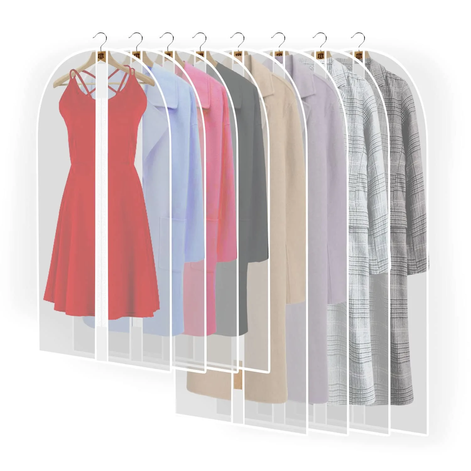 Pwsap 8Pack Breathable Clothes Covers with Zip, Hanging Garment Covers Bags Dress Bag Covers Mens Suit Storage Bag Dust Cover for Wardrobe Storage and Travel