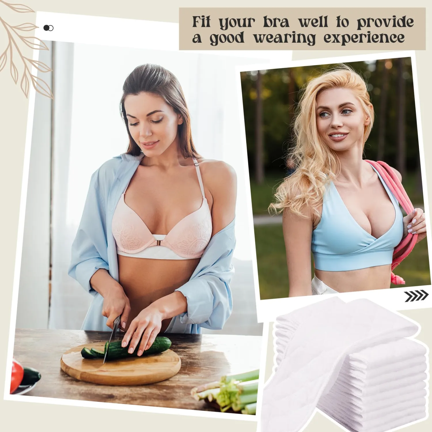 Toulite 10 Pcs Cotton Bra Liners Boob Sweat Pads 3 Layer Rectangle Under Bra Pads Sweat Liners for Women Sweating Supplies