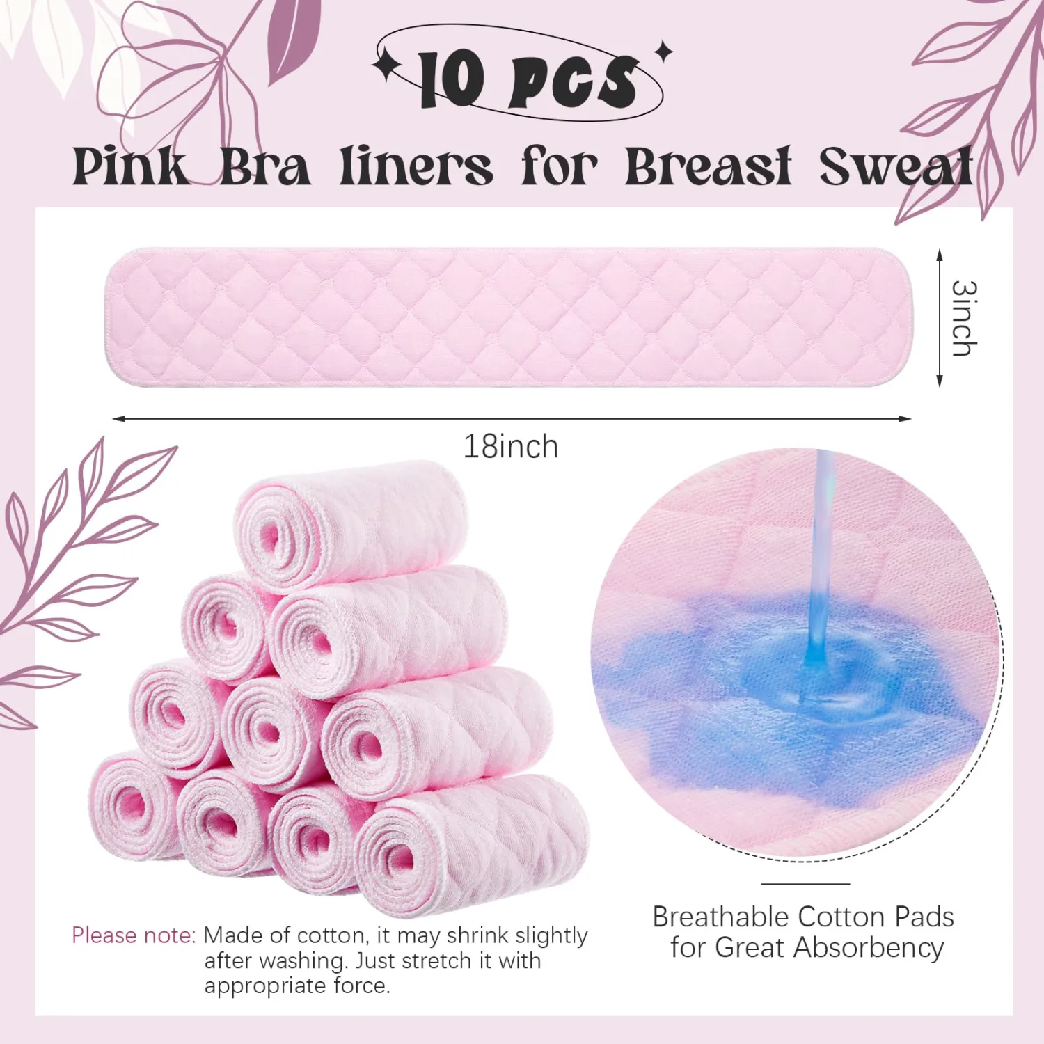 Toulite 10 Pcs Cotton Bra Liners Boob Sweat Pads 3 Layer Rectangle Under Bra Pads Sweat Liners for Women Sweating Supplies