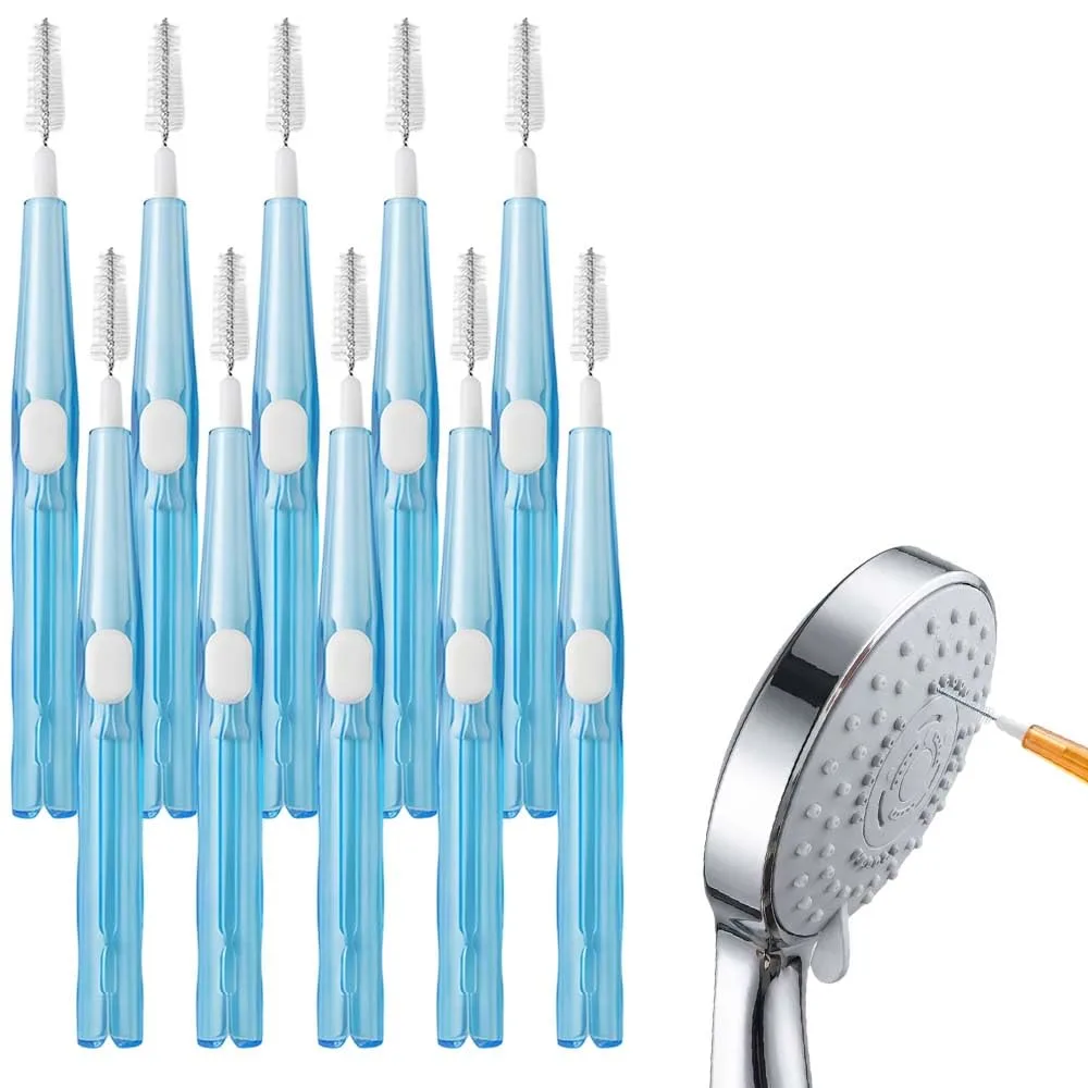Shower Head Cleaning Brush, Small Hole Gap Cleaner Tool, Anti-Clogging Tiny Brush for Shower Nozzle, Mobile Phone, Earphones, Keyboard, Car Vents & Bathroom (Blue 10pcs)