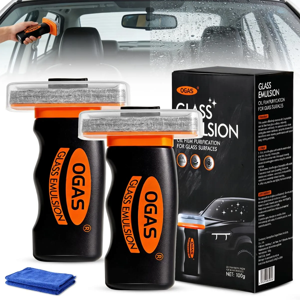 q4 Glass Emulsion Cleaner, 2026 New Handheld Windshield Oil Film Remover,Car Glass Oil Film Remover, for Auto & Household Glass – Glass Cleaning Board (2PCS)