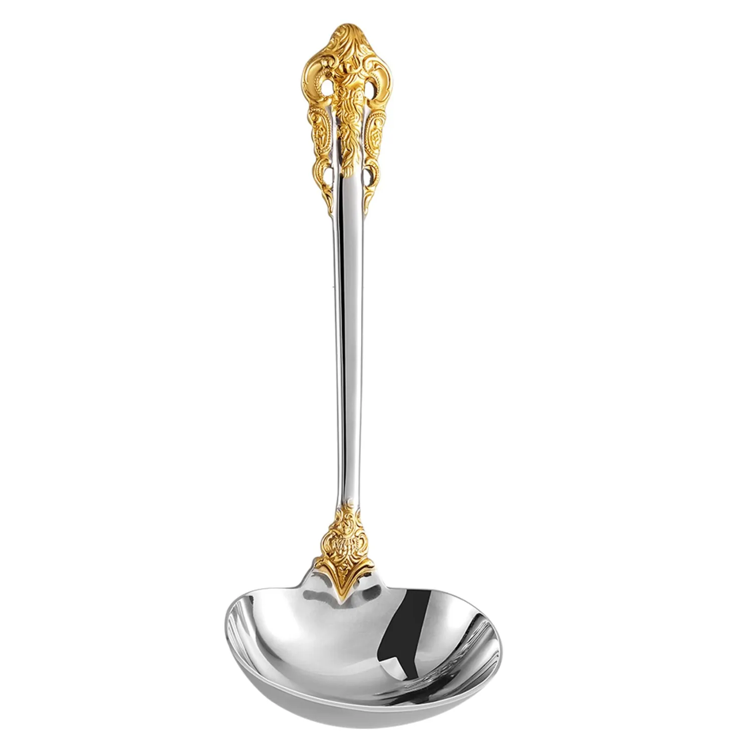 KEAWELL Premium 7.5 inch Luxury Gravy Ladle, 18/10 Stainless Steel, Small Gravy Spoon for Home. Solid and Sturdy, Dishwasher Safe. (1, Gold Accent)