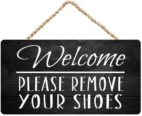 Front Door Home Signs - Welcome Please Remove Your Shoes - Rustic Wooden Hanging Sign Farmhouse Door Decor For Home Porch Decor Entryway 6X12Inches