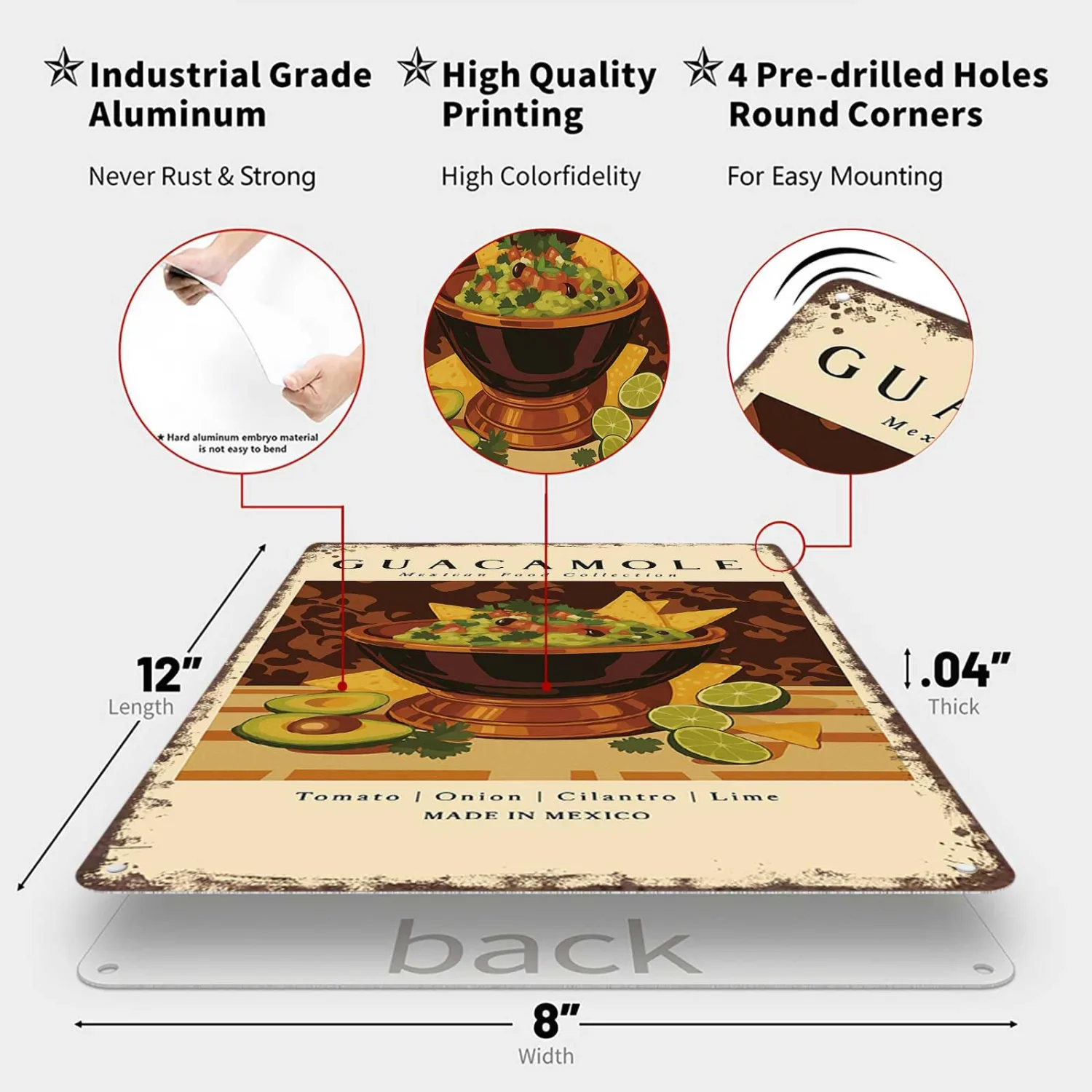 Funny Vintage Metal Sign Guacamole Poster Wall Art for Home Living Room Office Bar Decor 8X12inch
