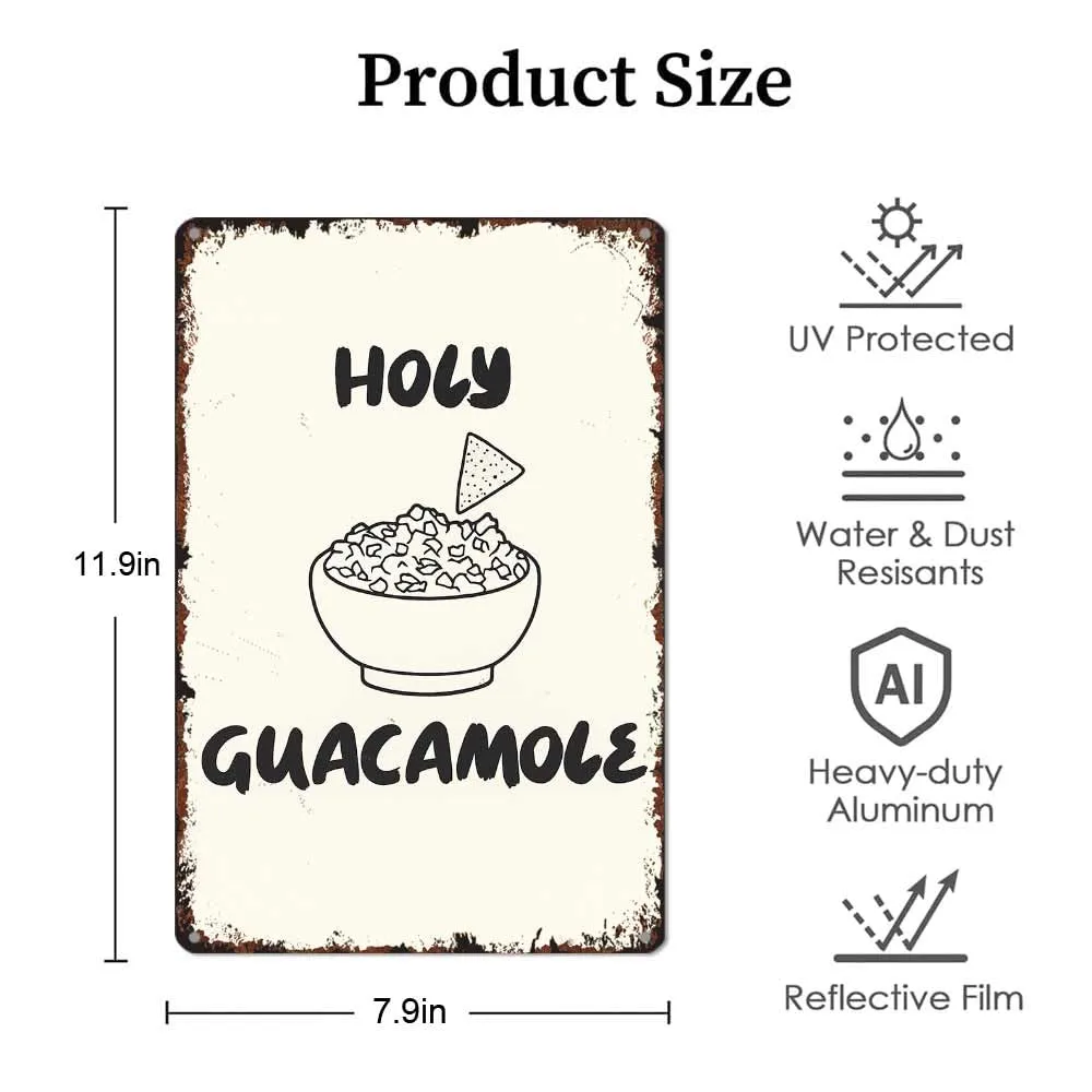 KERUNSM Holy Guacamole Funny Poster Sign 8x12 Inch Vintage Aluminum Metal Tin Signs-For Living Bathroom Room Kitchen Bedroom Patio Wall Decor