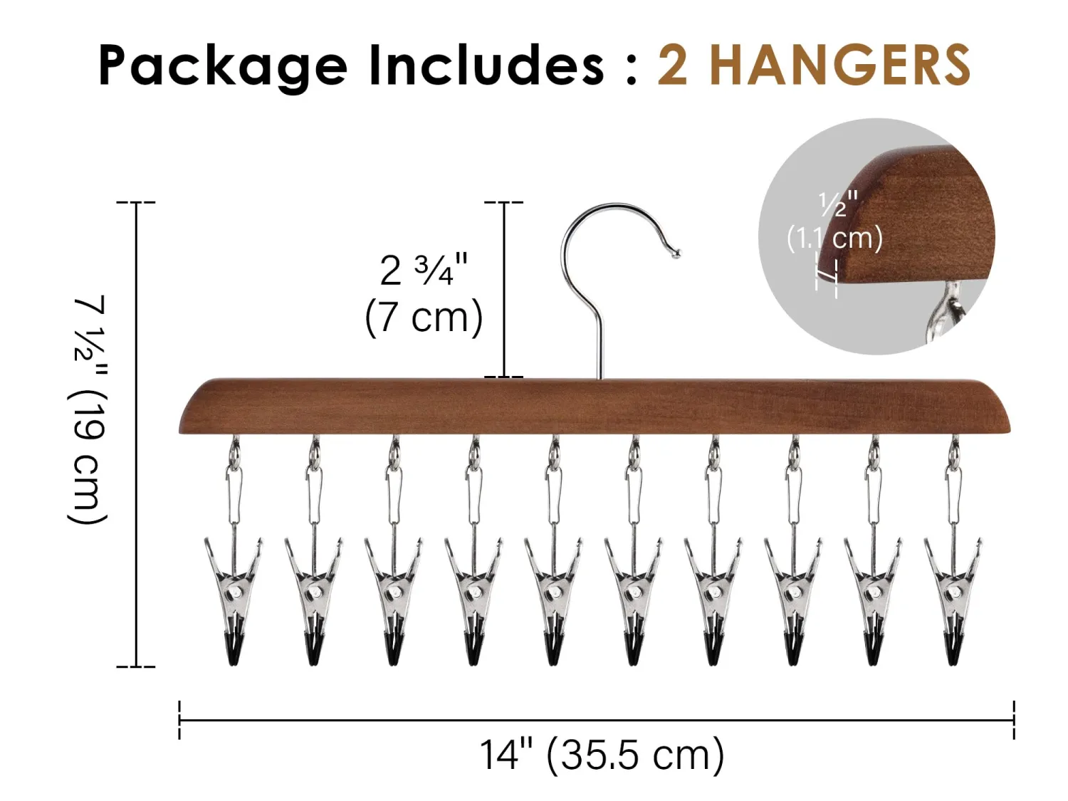 StorageWorks Hat Rack, Closet Organizer and Storage for Baseball Caps,Set of 2 with 10 Adjustable Stainless Steel Clips, Fits All Caps, Natural Walnut Color