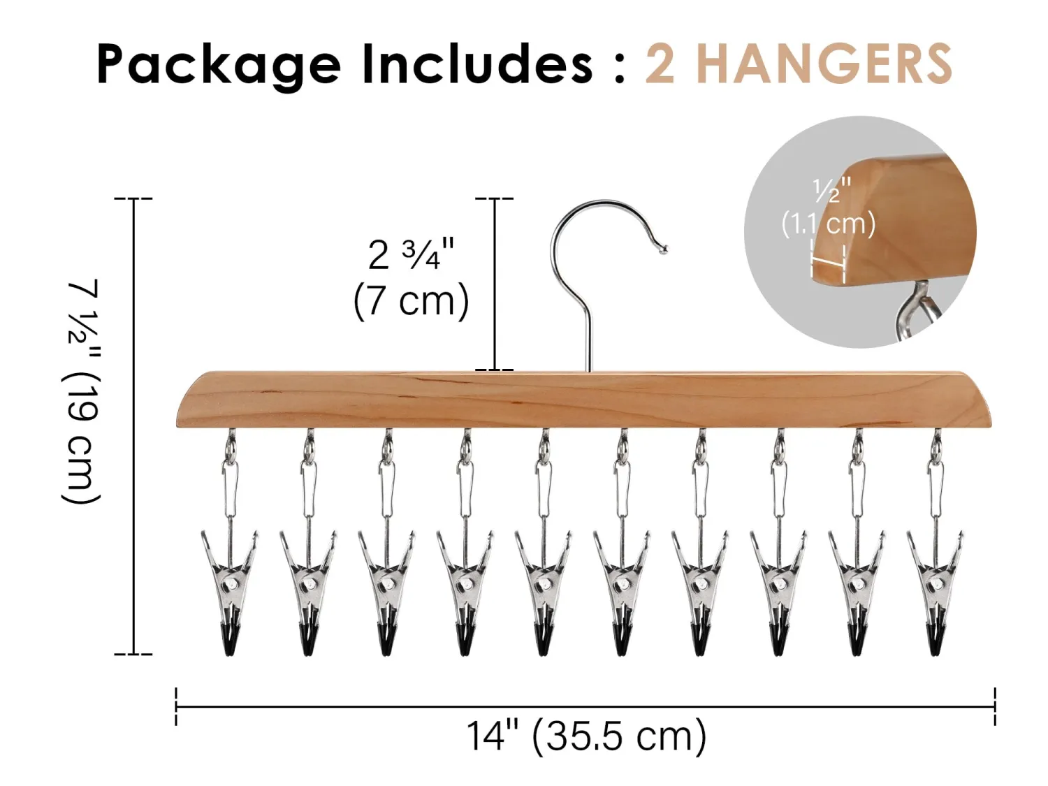 StorageWorks Hat Rack, Closet Organizer and Storage for Baseball Caps,Set of 2 with 10 Adjustable Stainless Steel Clips, Fits All Caps, Natural Wood Color