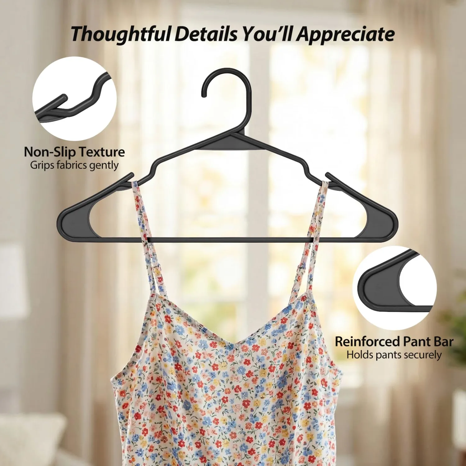 Plastic Hangers for Clothes - Durable & Versatile Color, Coat, Shirt & Pants Hangers - Space Saving Closet Storage Organizer Essentials with Non-Slip for Home, Dorm, Apartment (Black, 20 Pack)