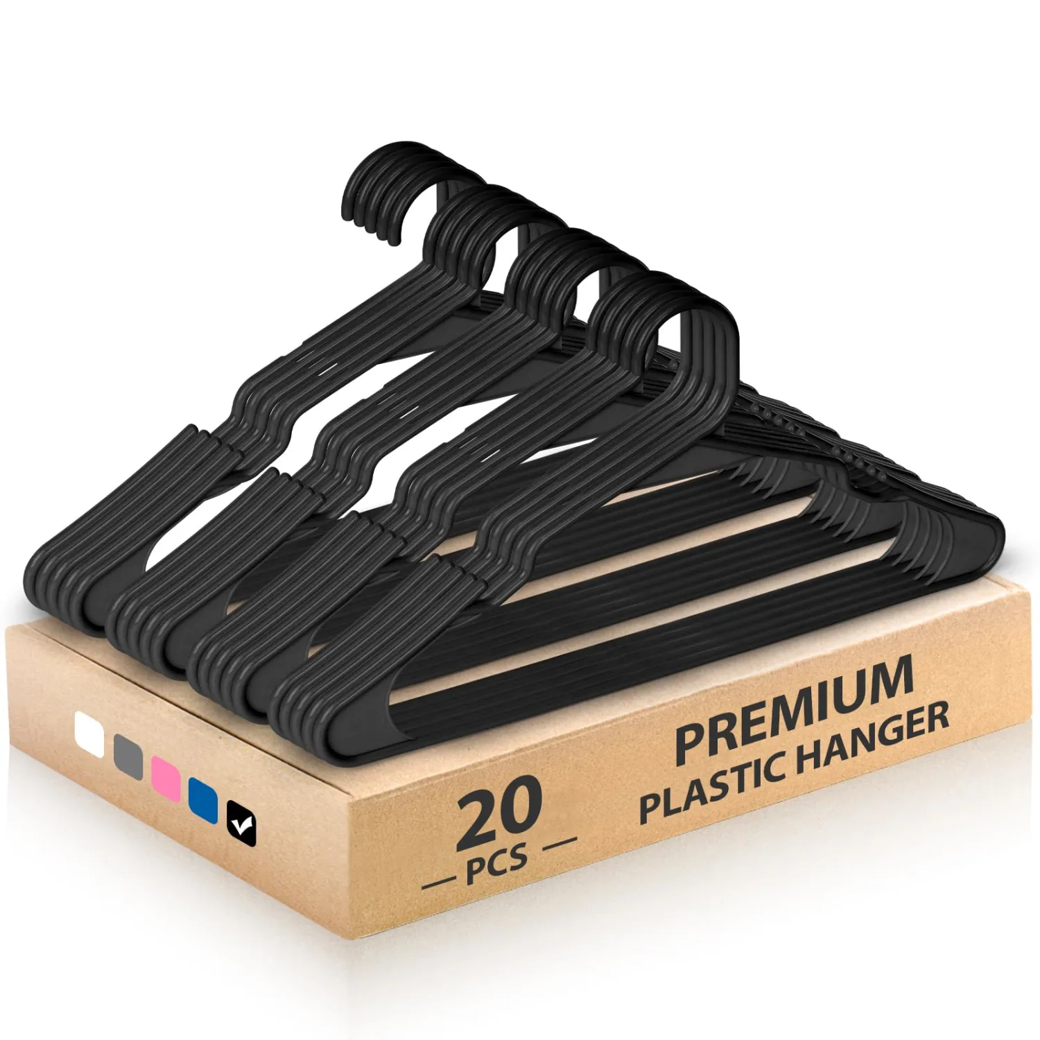Plastic Hangers for Clothes - Durable & Versatile Color, Coat, Shirt & Pants Hangers - Space Saving Closet Storage Organizer Essentials with Non-Slip for Home, Dorm, Apartment (Black, 20 Pack)