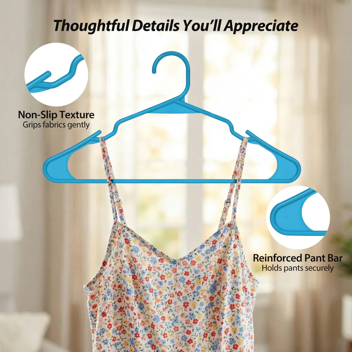 Plastic Hangers for Clothes - Durable & Versatile Color, Coat, Shirt & Pants Hangers - Space Saving Closet Storage Organizer Essentials with Non-Slip for Home, Dorm, Apartment (Blue, 20 Pack)