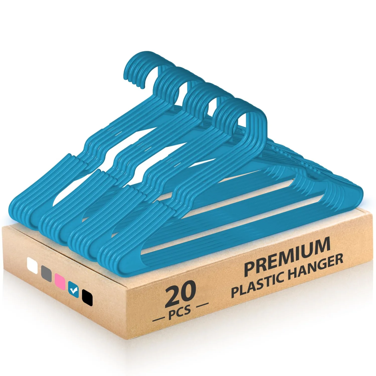 Plastic Hangers for Clothes - Durable & Versatile Color, Coat, Shirt & Pants Hangers - Space Saving Closet Storage Organizer Essentials with Non-Slip for Home, Dorm, Apartment (Blue, 20 Pack)