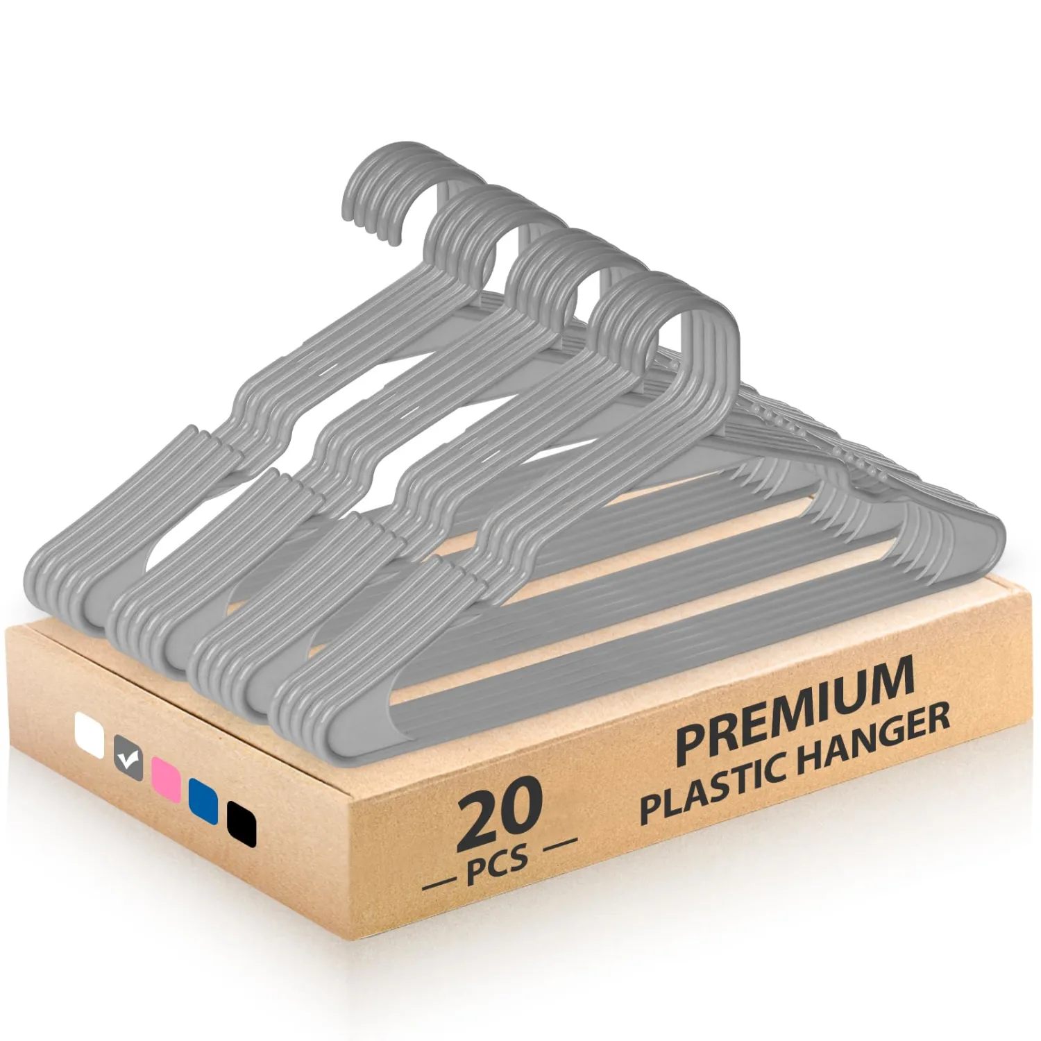 Plastic Hangers for Clothes - Durable & Versatile Color, Coat, Shirt & Pants Hangers - Space Saving Closet Storage Organizer Essentials with Non-Slip for Home, Dorm, Apartment (Gray, 20 Pack)
