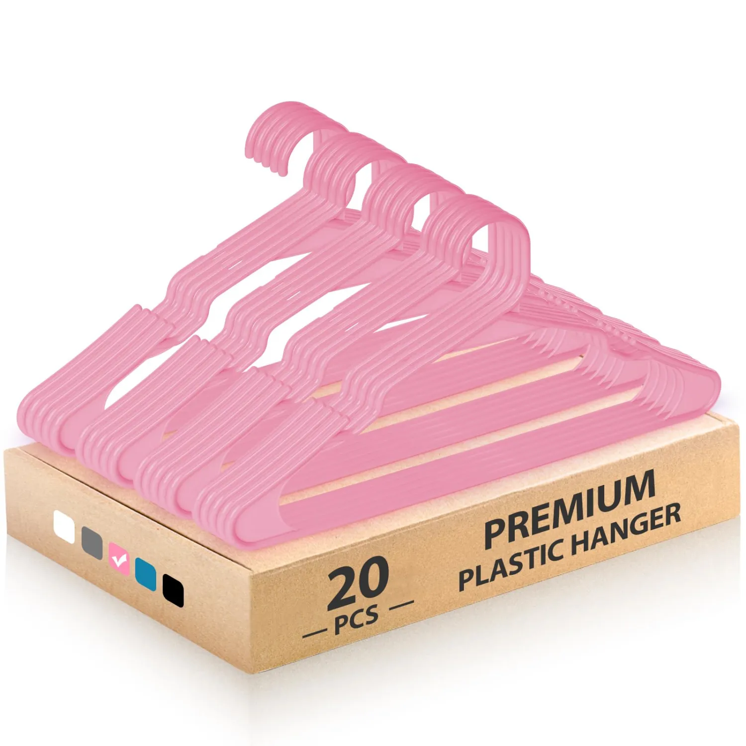 Plastic Hangers for Clothes - Durable & Versatile Color, Coat, Shirt & Pants Hangers - Space Saving Closet Storage Organizer Essentials with Non-Slip for Home, Dorm, Apartment (Pink, 20 Pack)
