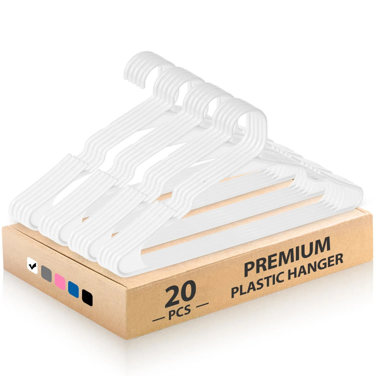 Plastic Hangers for Clothes - Durable & Versatile Color, Coat, Shirt & Pants Hangers - Space Saving Closet Storage Organizer Essentials with Non-Slip for Home, Dorm, Apartment (White, 20 Pack)