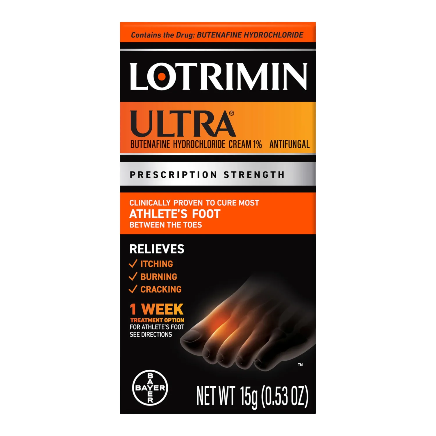 Lotrimin Ultra 1 Week Athlete's Foot Treatment, Prescription Strength Butenafine Hydrochloride 1%, Cures Most Athlete’s Foot Between Toes, Cream, 53 Ounce (15 Grams) (Packaging May Vary)