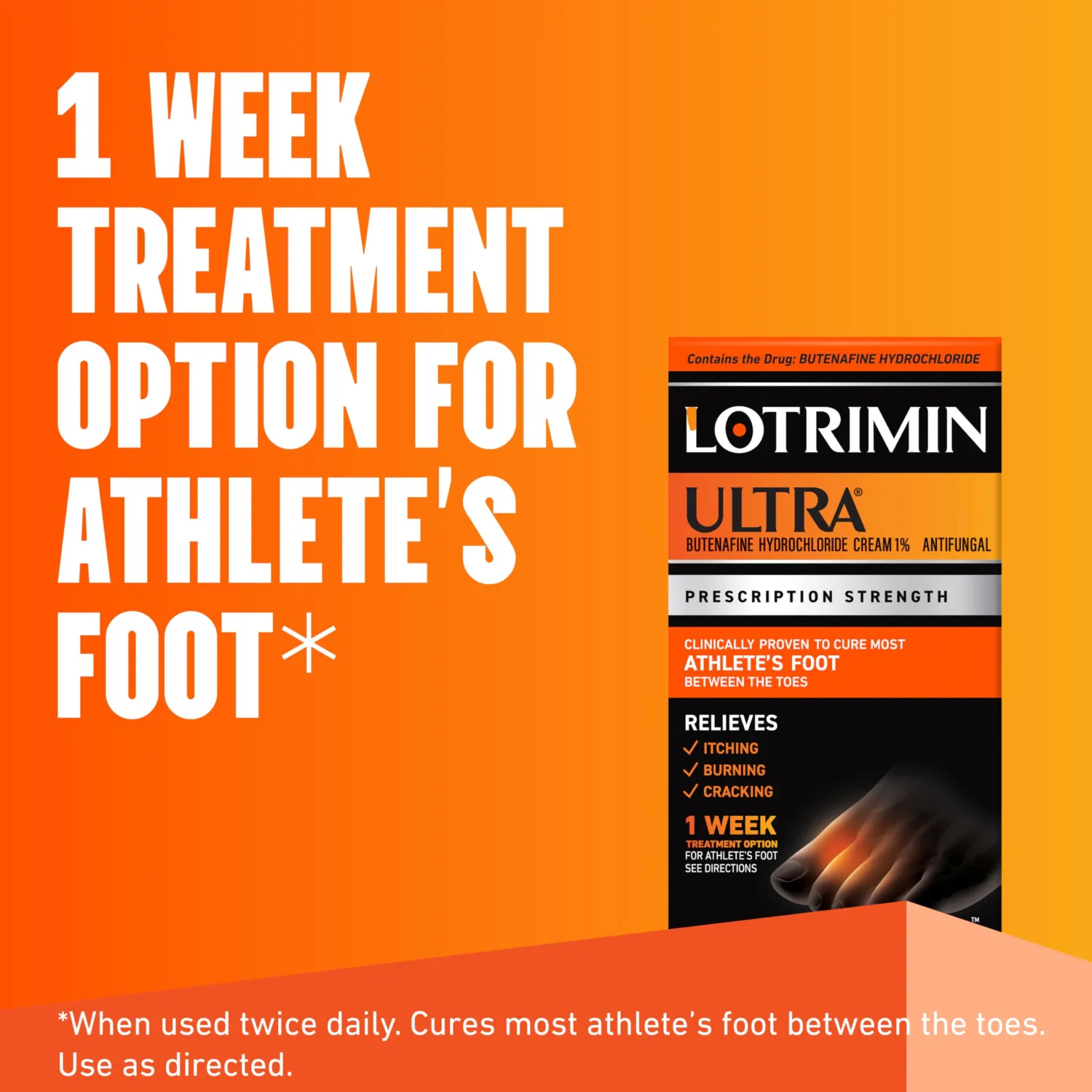 Lotrimin Ultra 1 Week Athlete's Foot Treatment, Prescription Strength Butenafine Hydrochloride 1%, Cures Most Athlete’s Foot Between Toes, Cream, 53 Ounce (15 Grams) (Packaging May Vary)