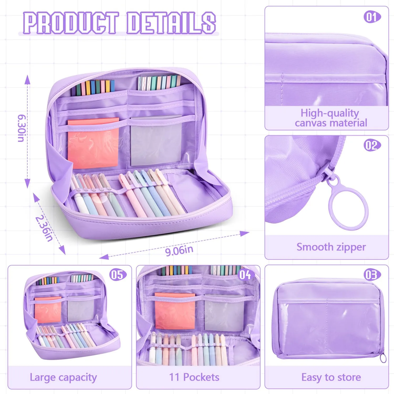 135 Pcs Book Annotation Kit Aesthetic Pencil Case Bag 12 Highlighter 11 Gel Pen 1 Marker 300 Sheet Transparent Sticky Notes Pad 2640 Index Stickers Bible Study Supplies(Kawaii,Purple)