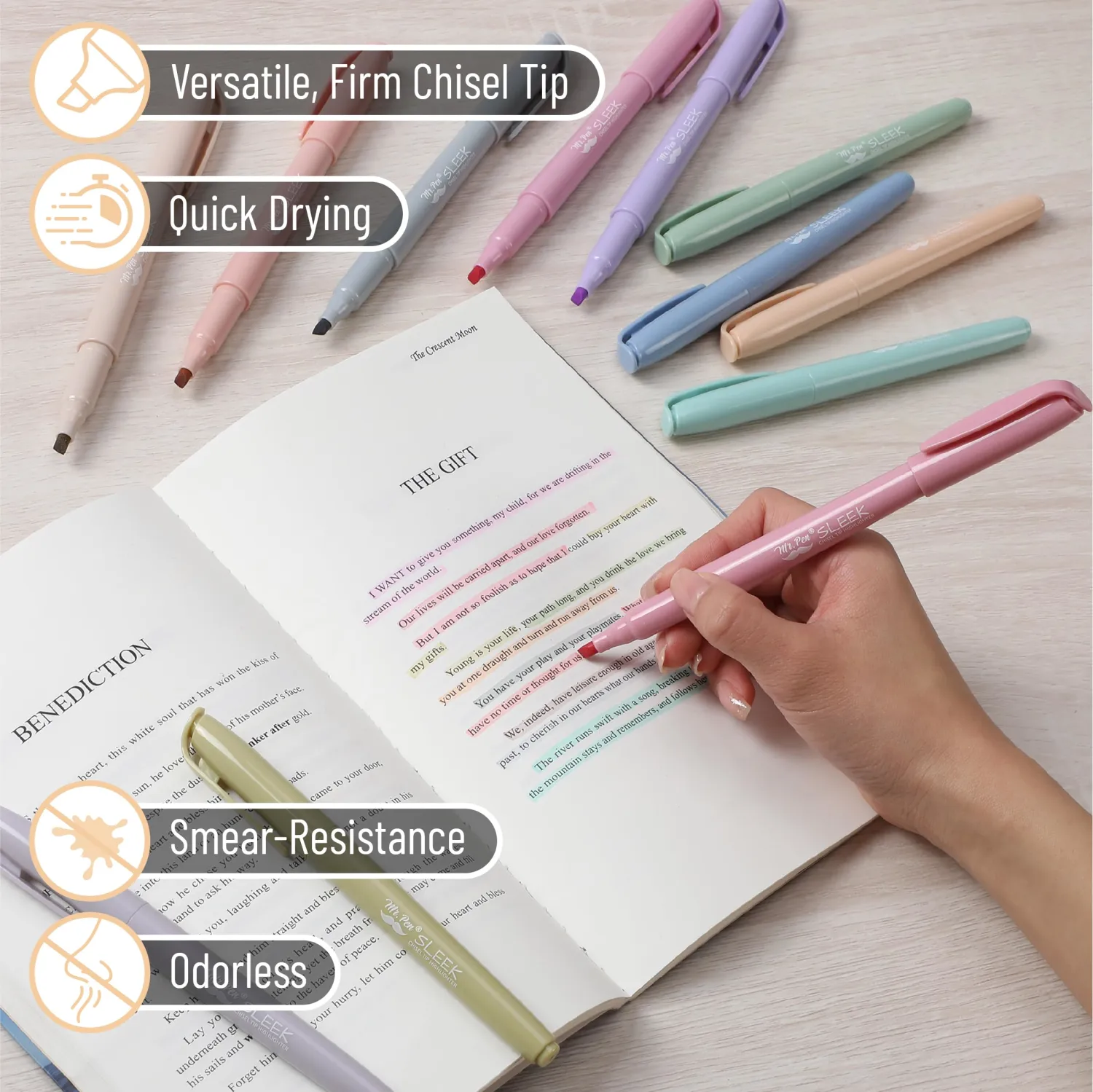 Mr. Pen Highlighters - 12 Pack, Chisel Tip, Pastel Colors, No Bleed, Set