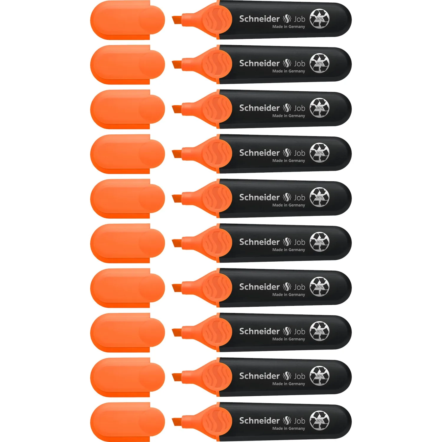 Schneider Job Highlighter, Chisel Tip, 1 + 5 mm, Black Barrel, Orange Ink, Box of 10 Highlighters (1506)