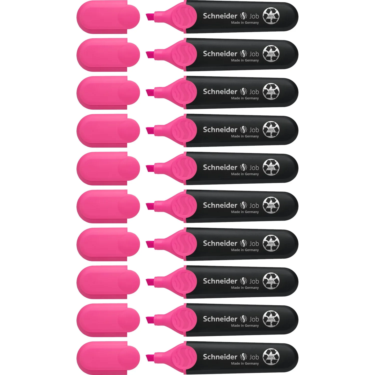 Schneider Job Highlighter, Chisel Tip, 1 + 5 mm, Black Barrel, Pink Ink, Box of 10 Highlighters (1509)
