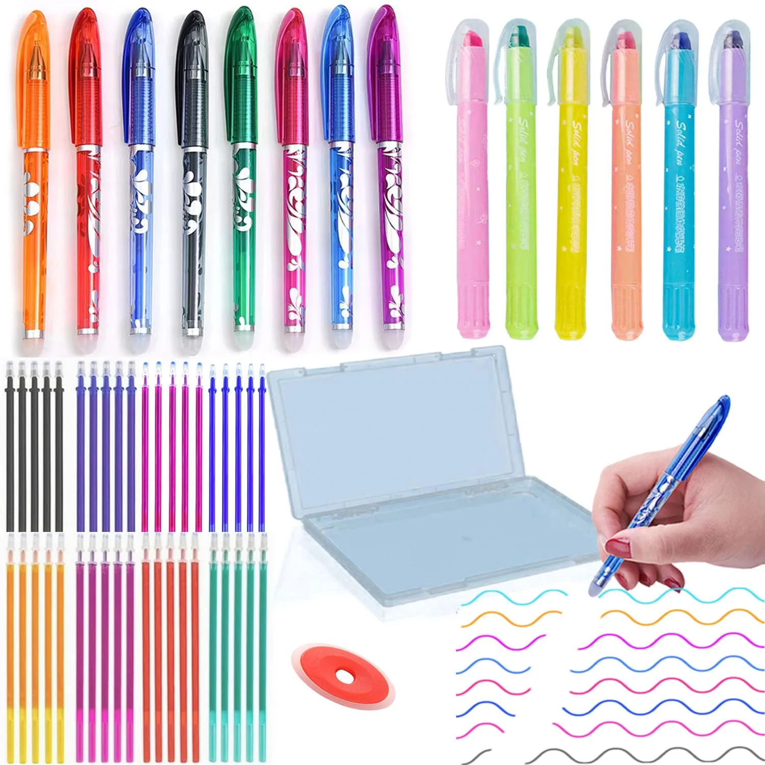 55 Pcs Aesthetic Highlighter and Erasable Pen Set, including 6 Bible Highlighters, 8 Erasable Pens, 40 Refills and1 Eraser,No Bleed, Perfect for Bible Study Journaling Planner Notes School Supplies