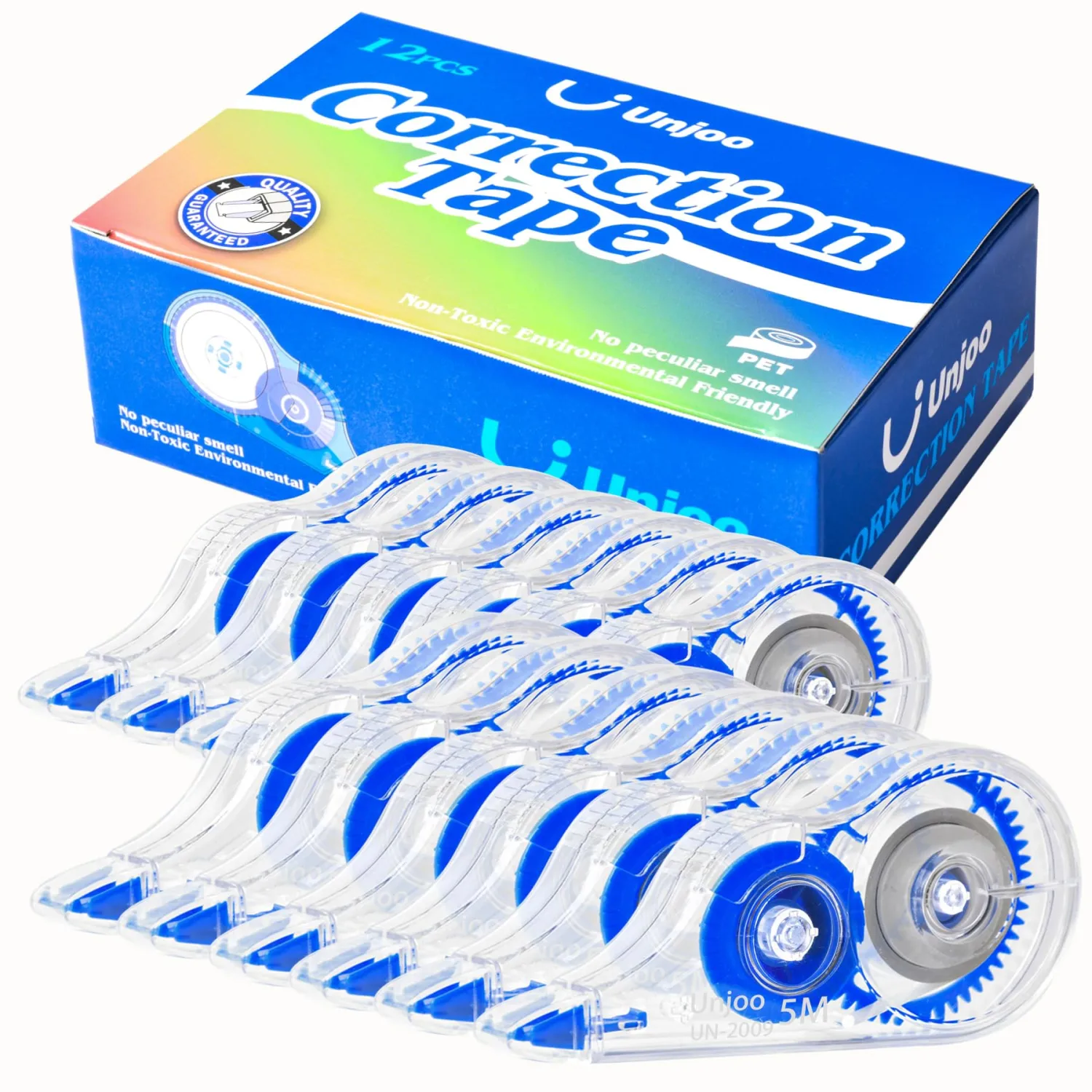 White Correction Tape, Easy To Use Applicator for Instant Corrections Wrong Writing At Any Time, For school, Office (12pack, 5M/196" x 0.2", Blue)