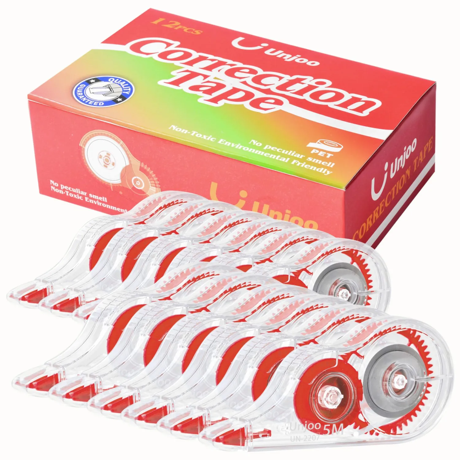 White Correction Tape, Easy To Use Applicator for Instant Corrections Wrong Writing At Any Time, For school, Office (12pack, 5M/196" x 0.2", Red)