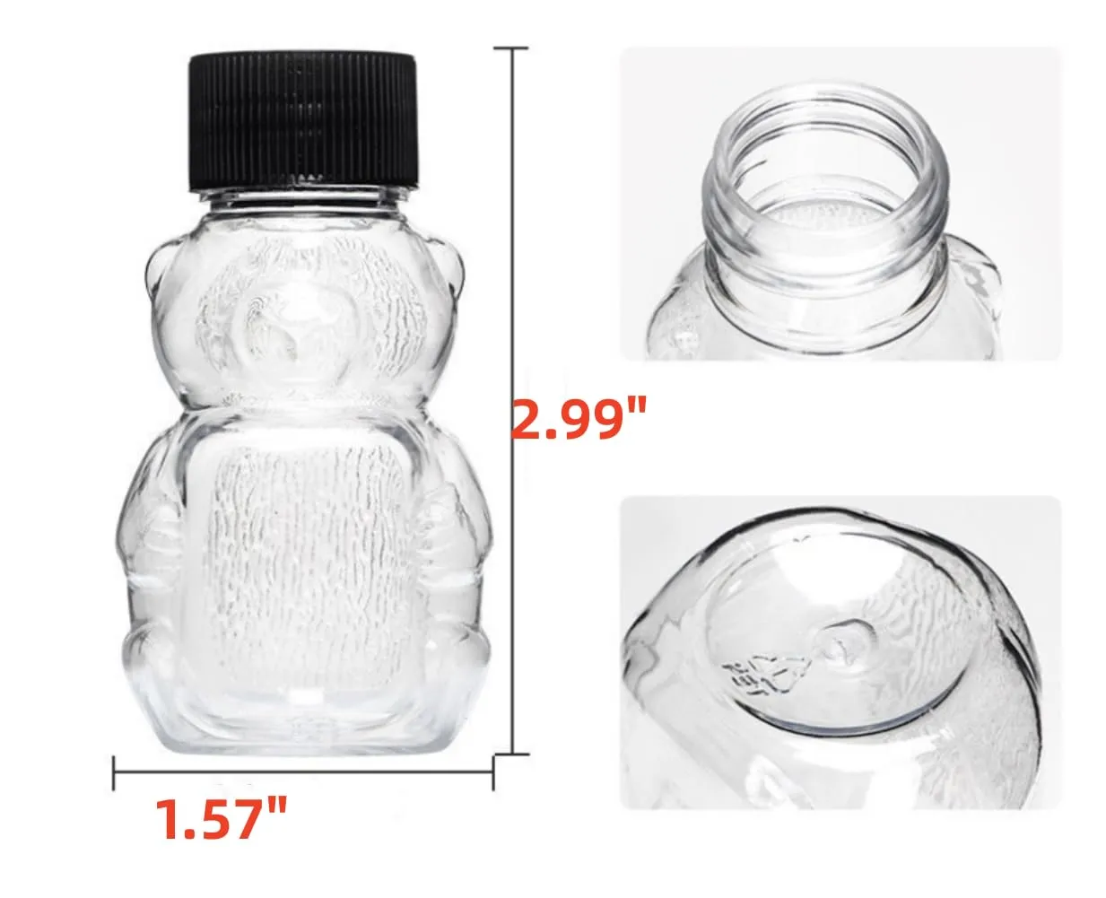 12 Pack Honey Bear Bottle 2oz Bear Shape Clear Empty Honey Bottles Honey Jar with Screw Lid,Plastic Mini Honey Jars Party Favors for Storing and Dispensing (12)