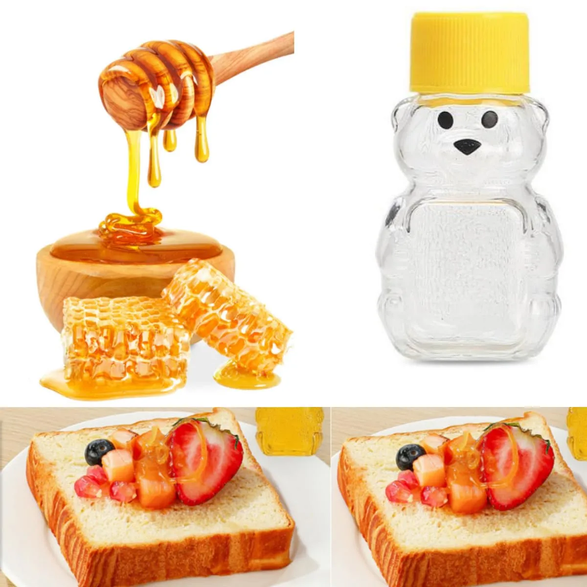 12 Pack Honey Bear Bottle 2oz Bear Shape Clear Empty Honey Bottles Honey Jar with Screw Lid,Plastic Mini Honey Jars Party Favors for Storing and Dispensing (12)