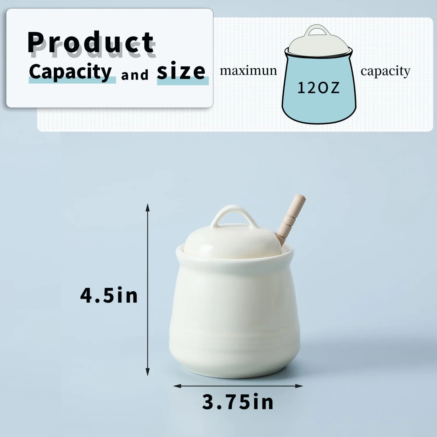 HAOTOP Ceramic Honey pot with Lid and Honey Dipper,Porcelain Honey Jar Easy to Clean and Dishwasher Safe,12oz (Beige)