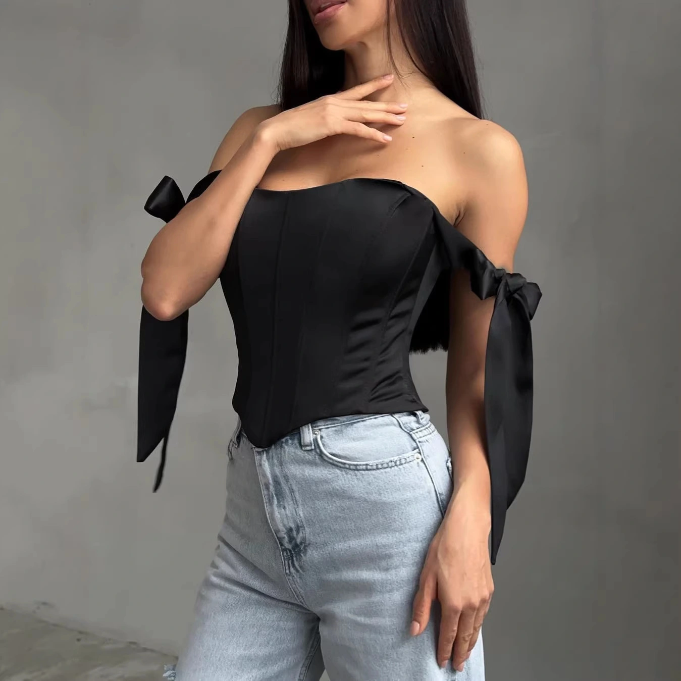 Fishtail Low-cut Top Pure Yet Alluring French-style Outerwear Lace-up Bustier