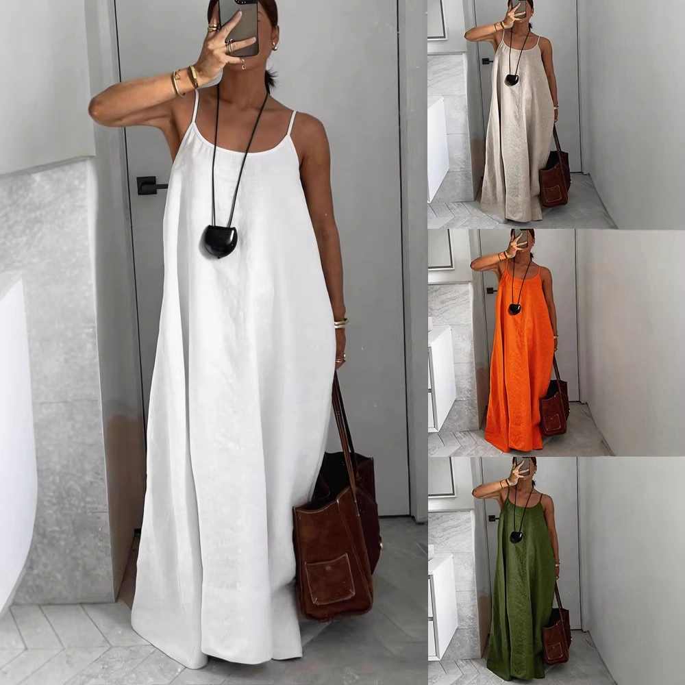 Women's Solid Color Loose Fit Fashion Casual Slip Dress