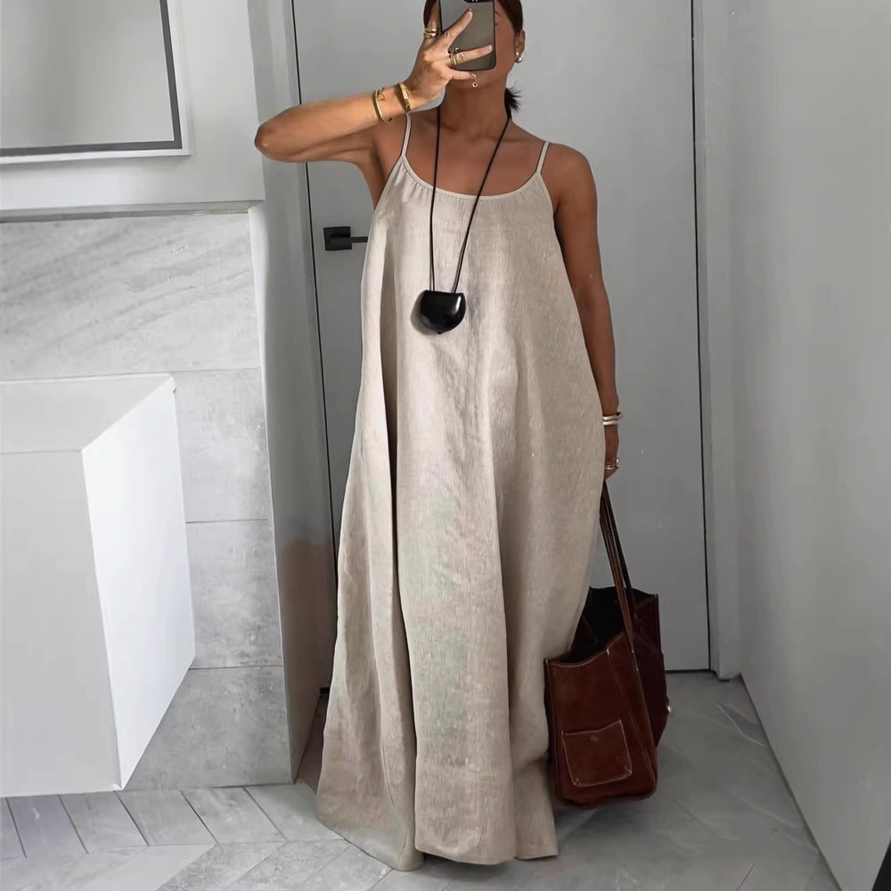 Women's Solid Color Loose Fit Fashion Casual Slip Dress