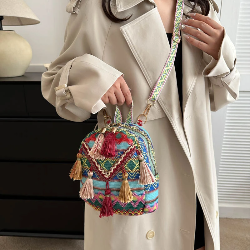 New Lightweight Womens Backpack With Ethnic-style Tassels