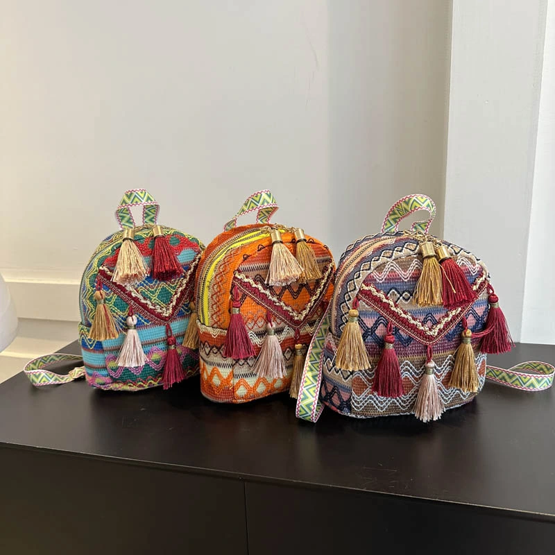 New Lightweight Womens Backpack With Ethnic-style Tassels