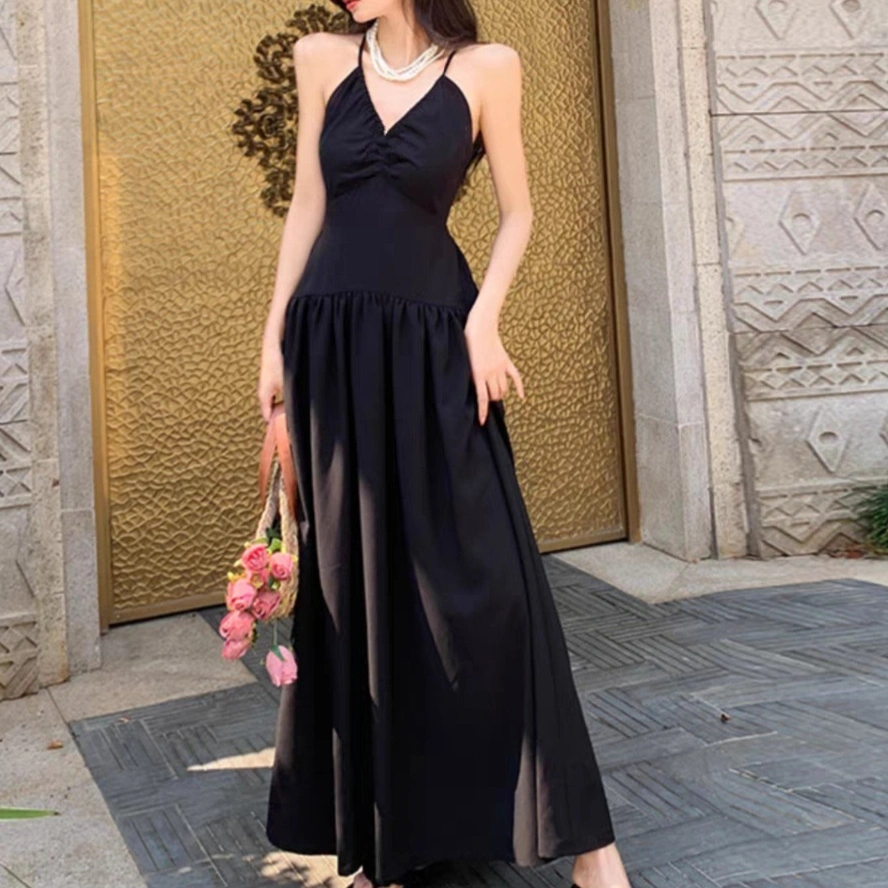 Hepburn-style Seaside Vacation Halter Dress For Women